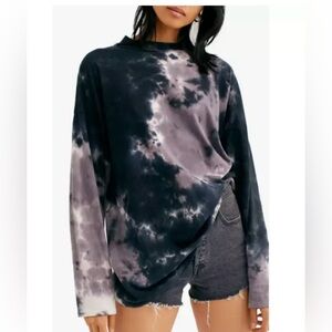WE THE FREE PEOPLE Charcoal Tie Dye Oversize Long Sleeve T-Shirt